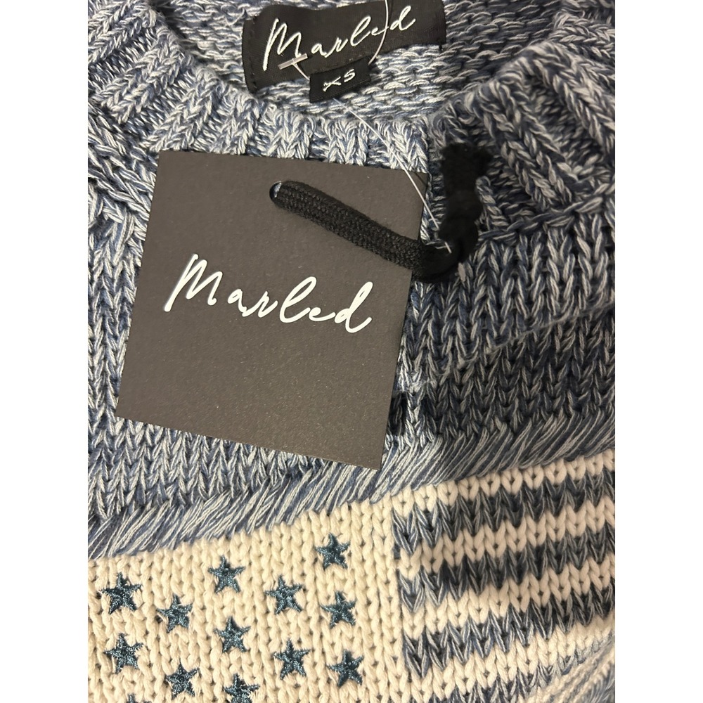 Womens Blue Marled American Flag Cotton Chunky Knit Crewneck Sweater Patriotic - Picture 4 of 4